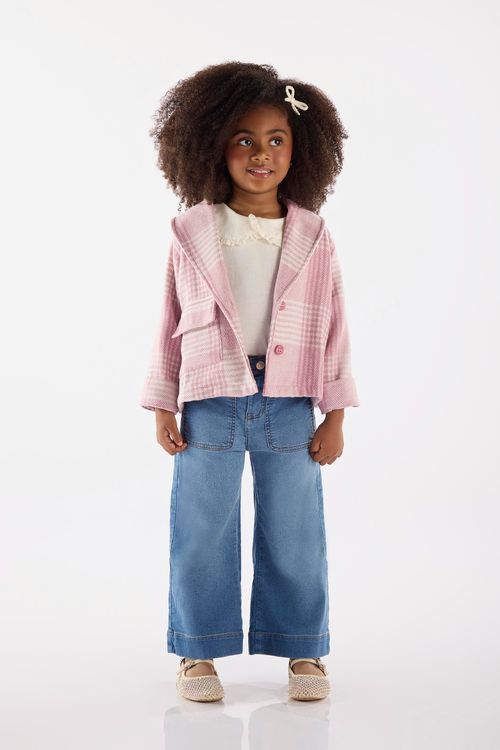 Casaco Infantil Feminino em Alfaiataria Xadrez (Rosa) Up Baby