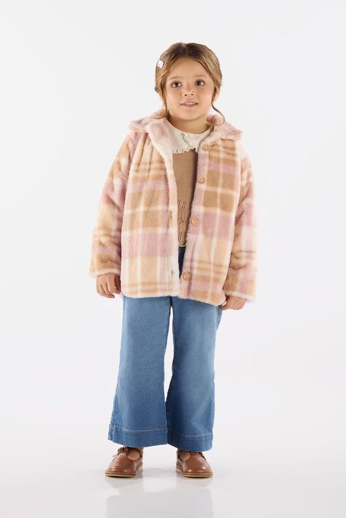 Casaco Infantil Xadrez em Pelo Sintético (Rosa) Up Baby