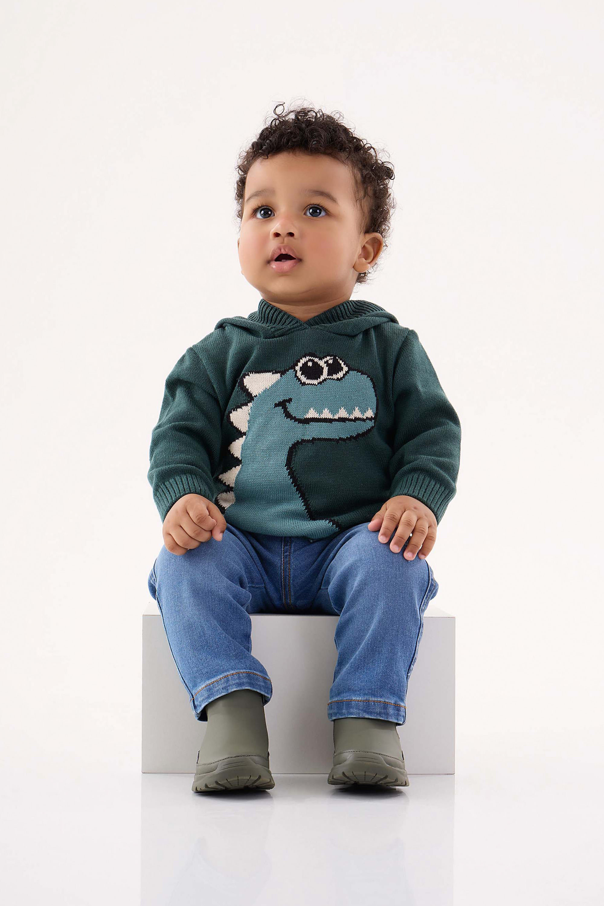 Blusão em Tricô com Capuz para Bebê Menino (Verde) Up Baby