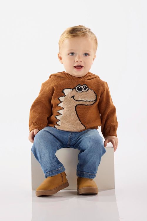 Blusão em Tricô com Capuz para Bebê Menino (Marrom) Up Baby