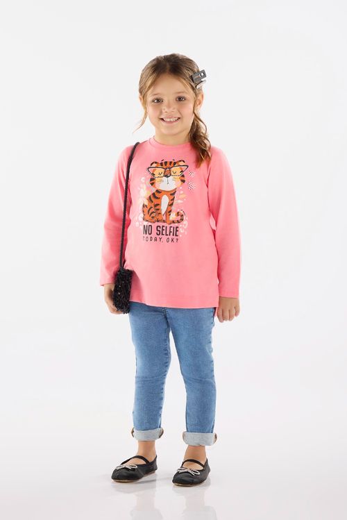 Blusa Infantil Manga Longa em Meia Malha (Rosa) Up Baby