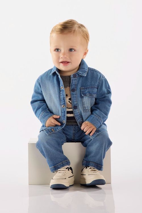 Camisa Infantil em Jeans de Mangas Longas (Azul) Up Baby