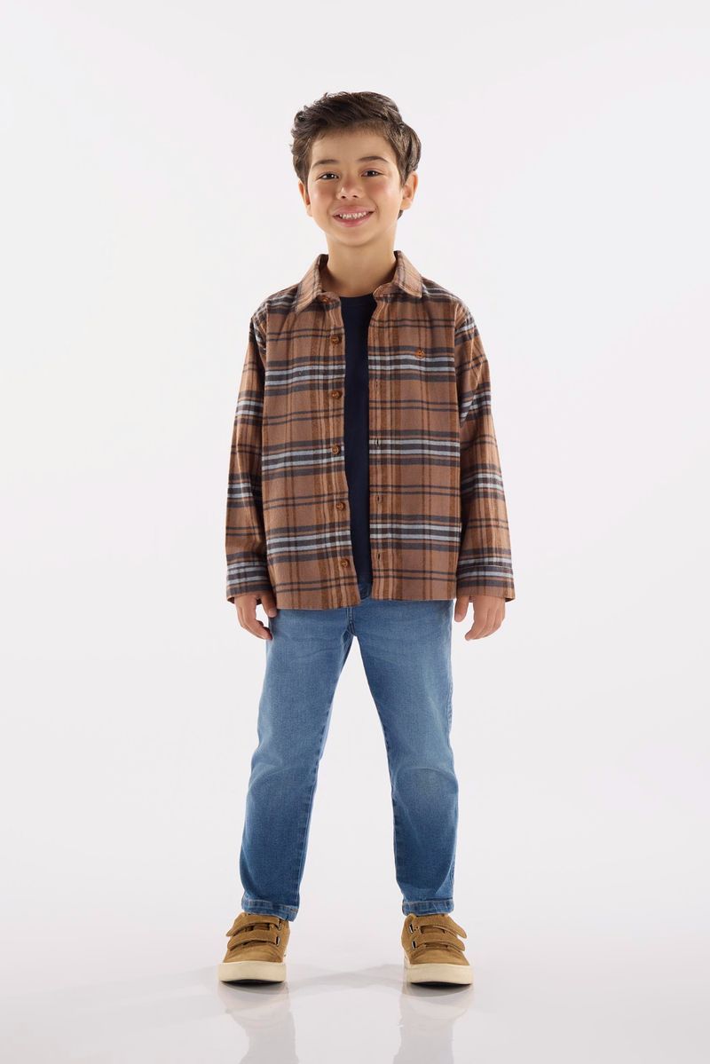 camisa-infantil-flanela-xadrez-marrom-frente