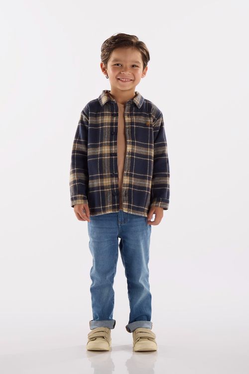 Camisa Infantil em Flanela Xadrez com Forro (Azul) Up Baby