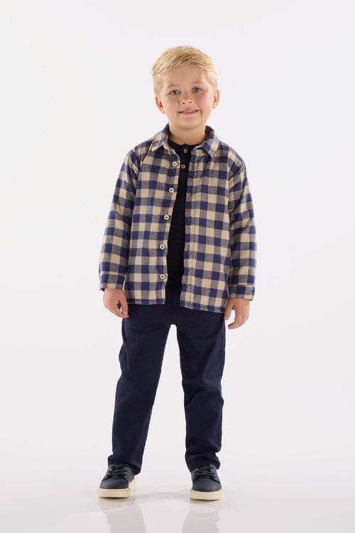 Camisa Infantil em Flanela Xadrez com Forro (Azul) Up Baby