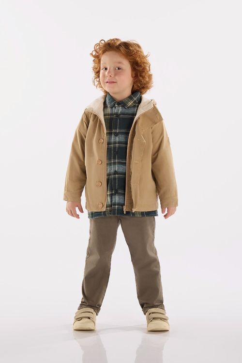 Jaqueta Infantil Masculina com Capuz Forrado e Forro em Malha Soft (Marrom) Up Baby