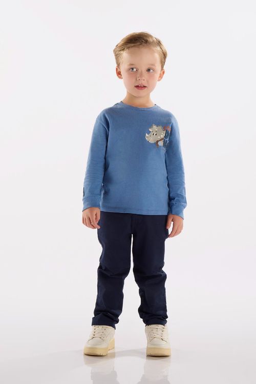 Camiseta Manga Longa Infantil em Meia Malha (Azul) Up Baby