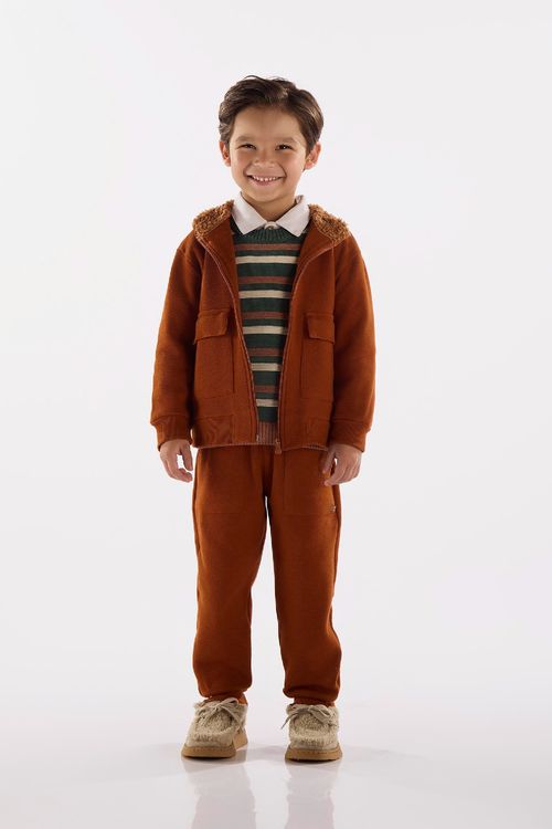 Jaqueta Infantil Masculina em Malha Alfaiataria com Gola Forrada (Marrom) Up Baby