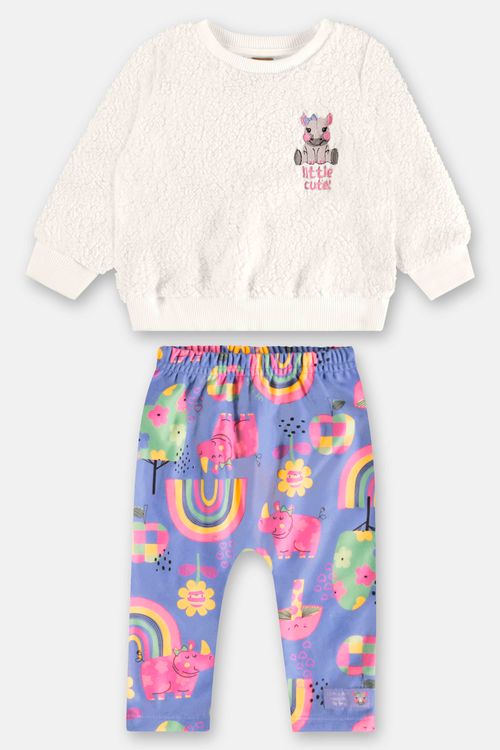 Conjunto Bebê Menina Peluciado com Blusa e Calça (Off White) Up Baby
