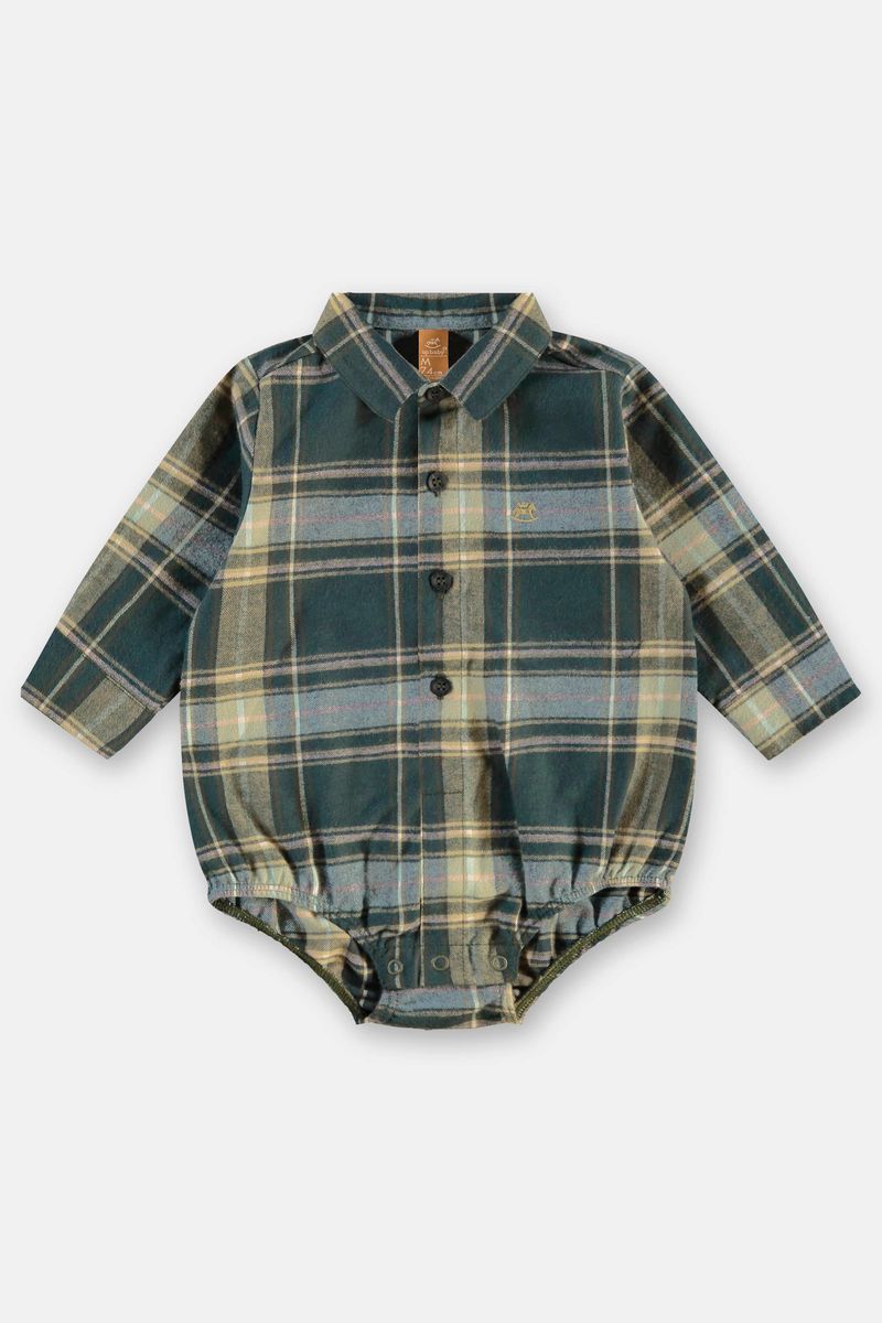 body-camisa-bebe-menino-flanela-xadrez-verde-frente