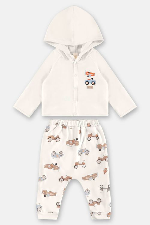 Conjunto com Cardigan e Calça para Bebê Menino (Off White) Up Baby