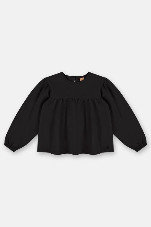 Blusa Infantil Feminina em Meia Malha com Franzido (Preto) Up Baby