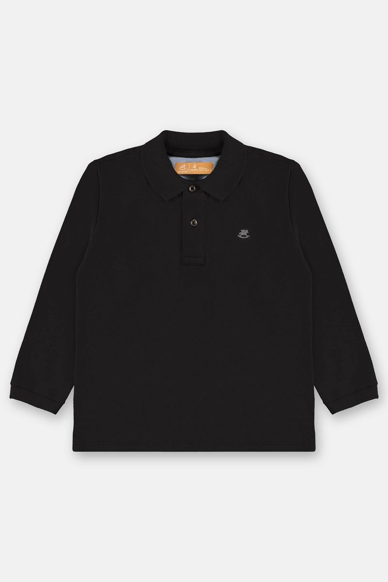 camisa-polo-infantil-masculina-piquet-preto-frente