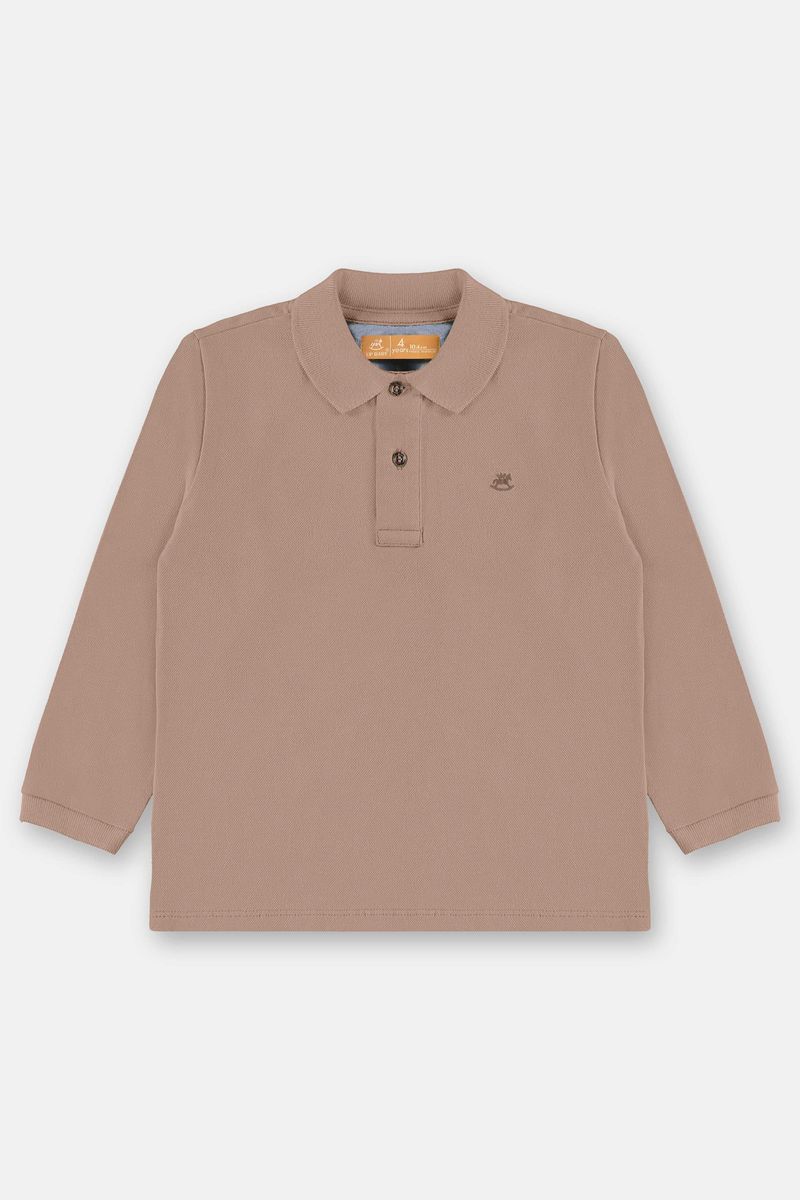 camisa-polo-infantil-masculina-piquet-marrom-frente