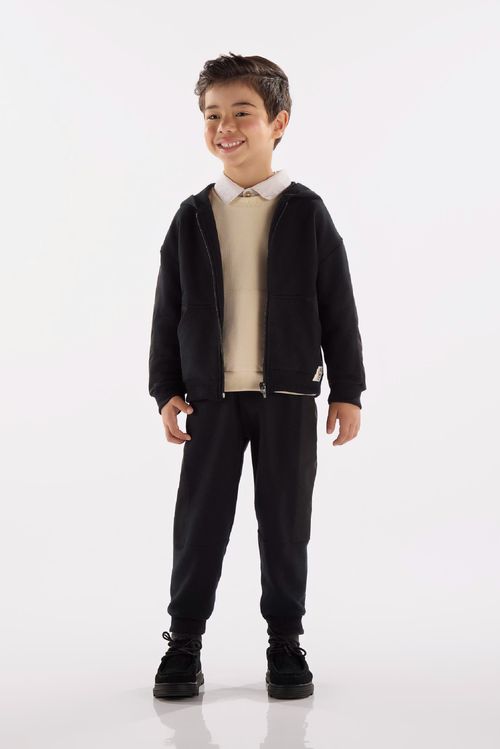 Conjunto Infantil com Jaqueta e Calça em Moletom (Preto) Up Baby
