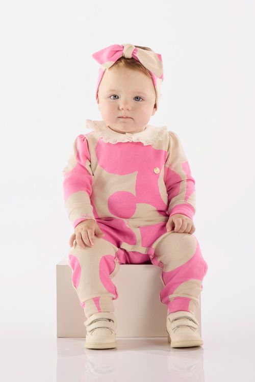 Macacão de Bolinhas para Bebê Menina (Rosa) Up Baby