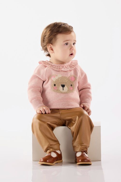 Calça Bebê Menina em Cirrê Peluciado (Marrom) Up Baby