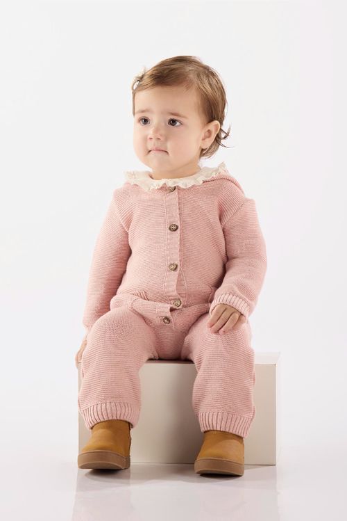 Macacão Bebê Unissex em Tricot (Rosa) Up Baby