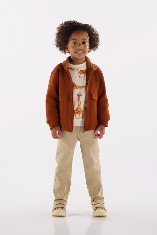 Calça Infantil em Sarja Cotelê com Elastano (Off White) Up Baby