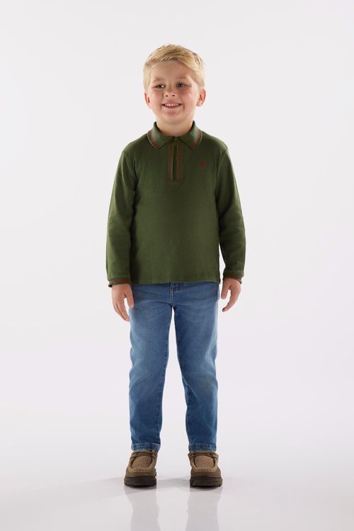 Camisa Polo Infantil Masculina em Malha Colmeia com Zíper (Verde Escuro) Up Baby