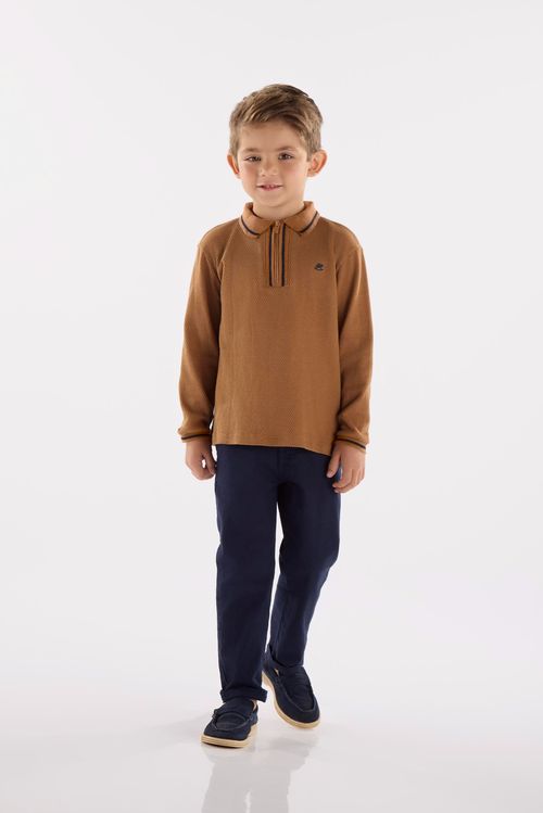 Camisa Polo Infantil Masculina em Malha Colmeia com Zíper (Marrom) Up Baby