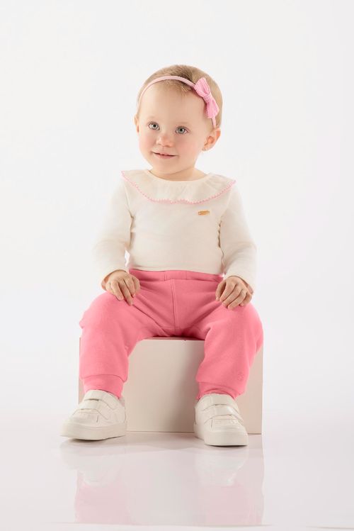 Body Bebê Menina em Suedine Manga Longa (Off White) Up Baby