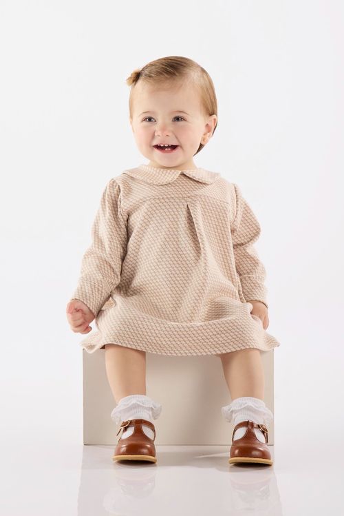 Vestido para Bebê de Manga Longa em Jacquard Xadrez (Marrom) Up Baby