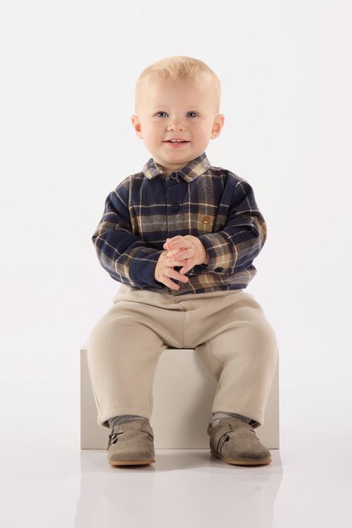 Body Camisa para Bebê Menino em Flanela Xadrez (Azul) Up Baby