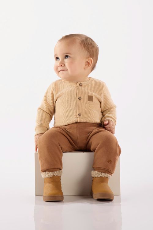 Body para Bebê Menino em Malha Aveludada de Tricô (Marrom) Up Baby