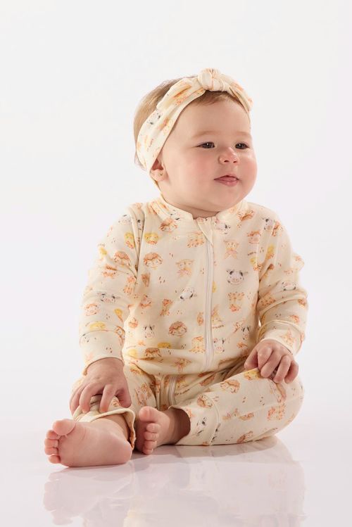 Macacão Estampado para Bebê Menina (Amarelo Claro) Up Baby