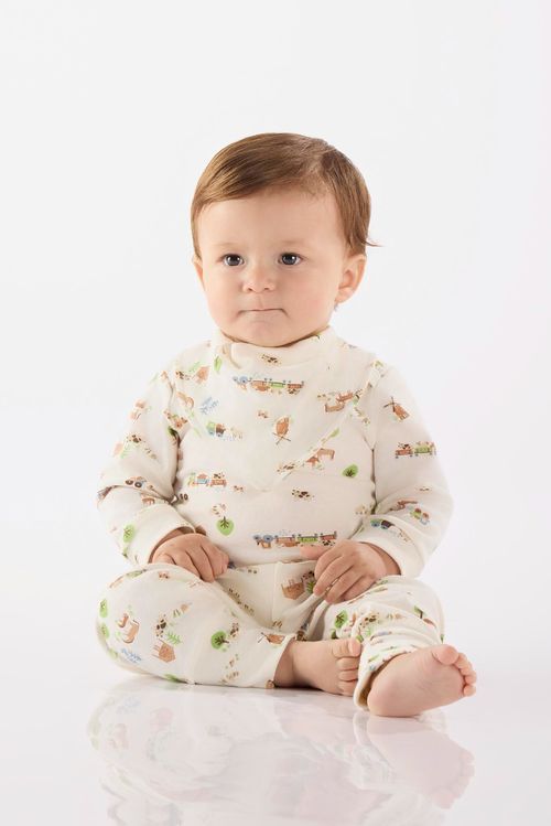 Macacão Essentials para Bebê Menino em Suedine (Off White) Up Baby