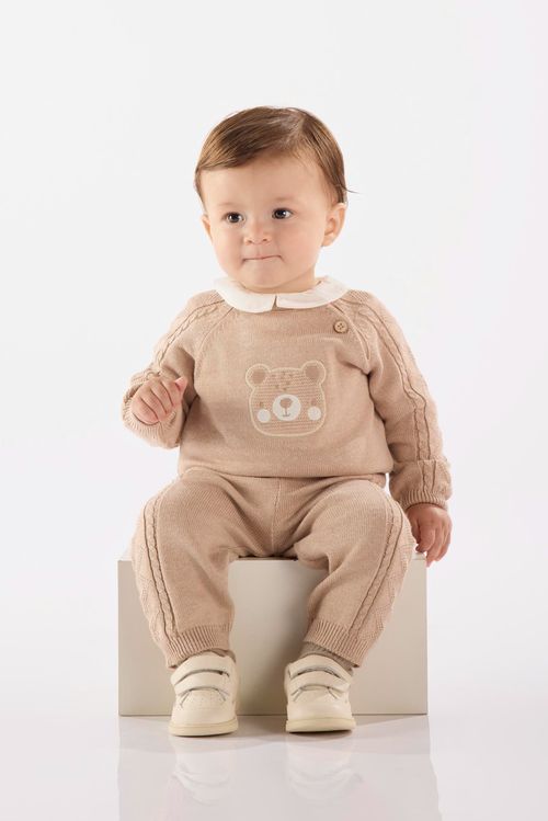 Conjunto de Ursinho Unissex em Tricot para Bebê (Off White) Up Baby
