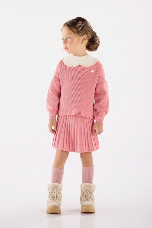 Conjunto com Blusão e Saia em Tricot para Menina (Rosa) Up Baby