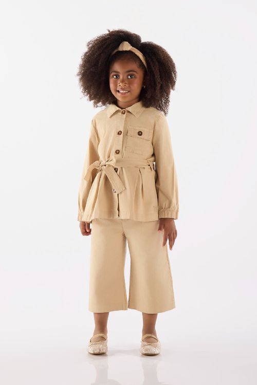 Jaqueta Trench Coat Infantil Feminina em Sarja (Bege) Up Baby