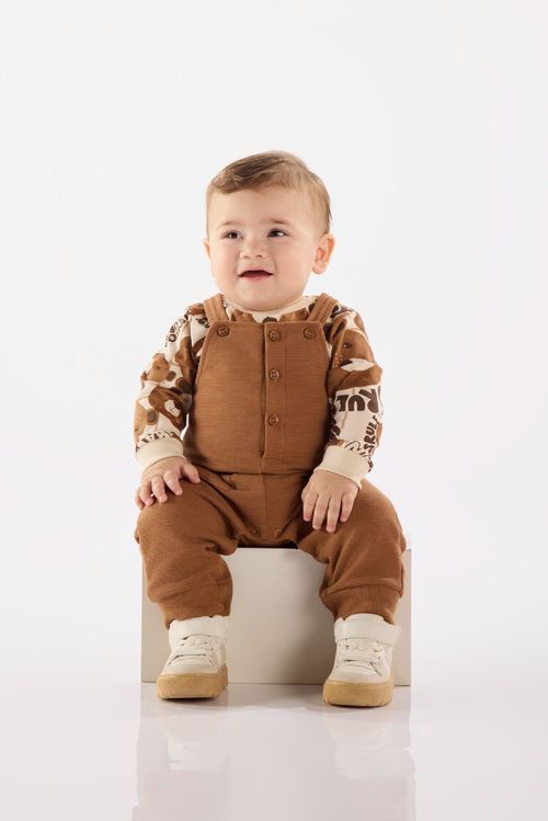 Conjunto de Ursinho com Jardineira e Body para Bebê Menino (Marrom) Up Baby