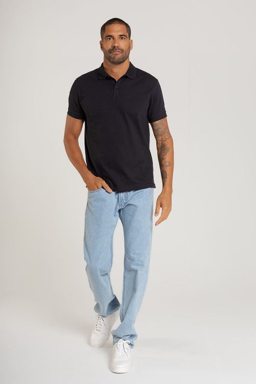 Camisa Polo Masculina em Piquet (Preto) Just Basic