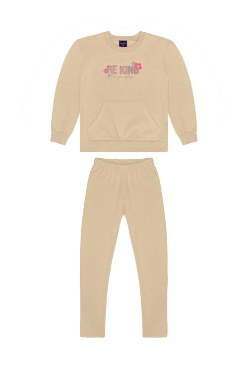 Conjunto Infantil Feminino em Molecotton com Felpa (Bege) Guloseima