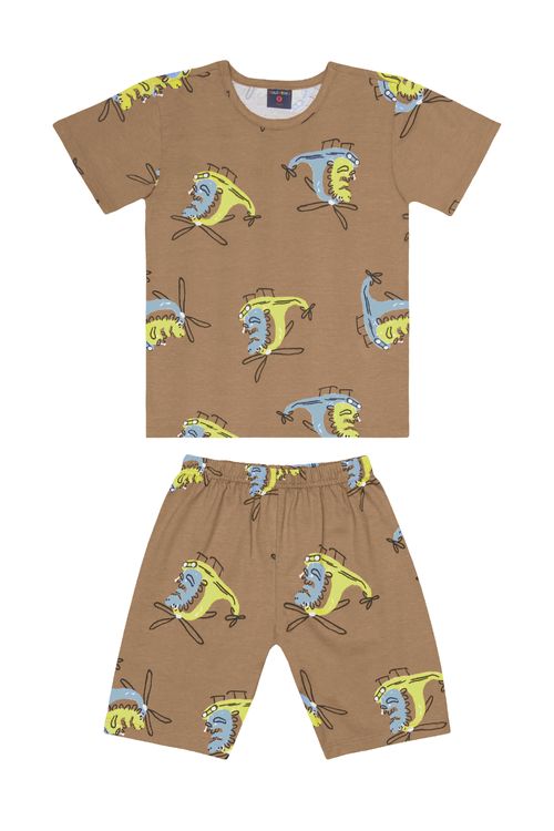 Pijama Infantil Masculino em Meia Malha (Marrom) Guloseima