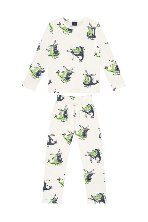 Pijama Infantil Masculino com Camiseta e Calça (Off White) Guloseima