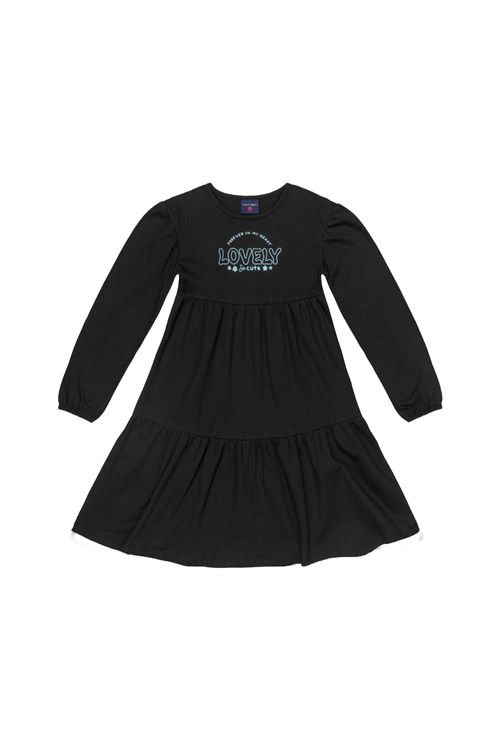 Vestido Manga Longa Infantil em Moletinho (Preto) Guloseima