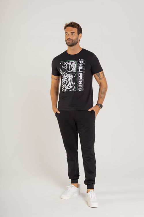 T-Shirt Masculina de Manga Curta (Preto) The Philippines
