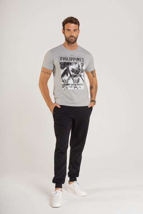 T-Shirt Masculina de Manga Curta (Cinza) The Philippines