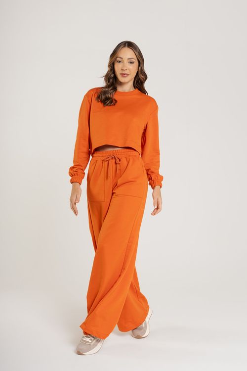 Blusão Cropped Básico em Moletom Feminino Adulto (Laranja) Just Basic