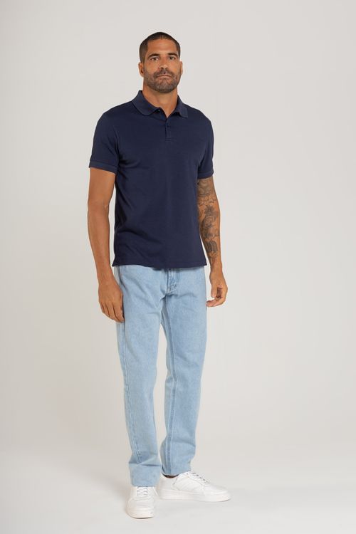 Camisa Polo Masculina em Piquet (Azul Marinho) Just Basic