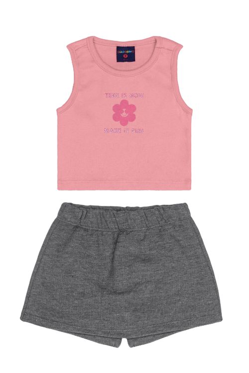 Conjunto Infantil para Meninas com Regata e Short-Saia (Rosa) Guloseima
