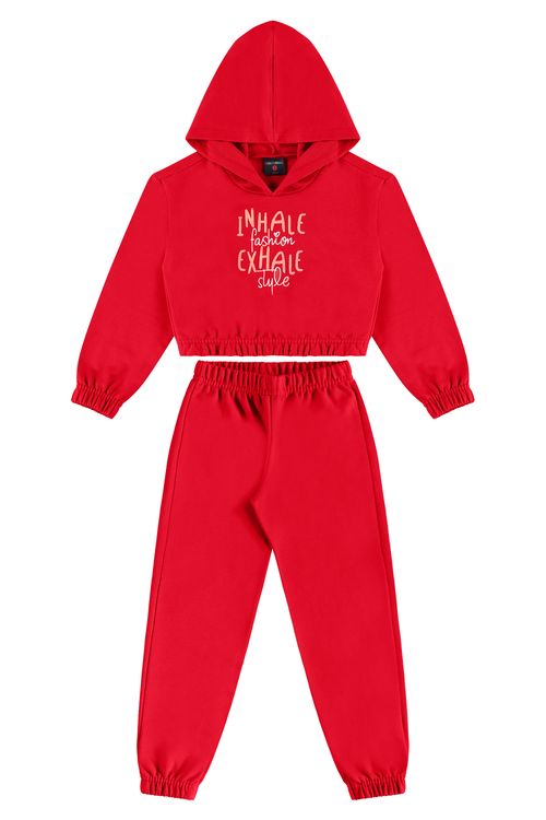 Conjunto Infantil Feminino com Jaqueta e Calça em Moletinho (Vermelho) Guloseima