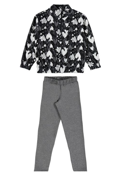 Conjunto Blusão e Calça Legging Infantil Menina (Preto) Guloseima