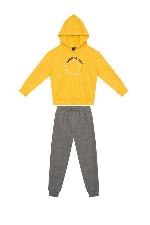 Conjunto de Inverno Infantil Masculino em Moletom (Amarelo Escuro) Guloseima