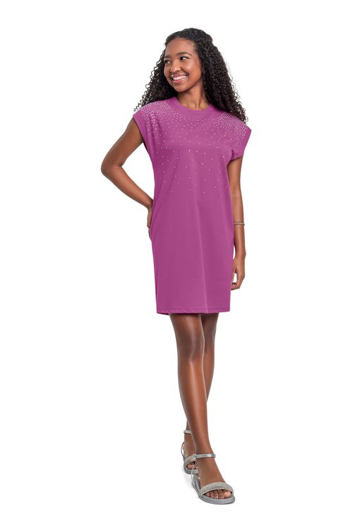 Vestido Juvenil com Strass (Roxo) Gloss