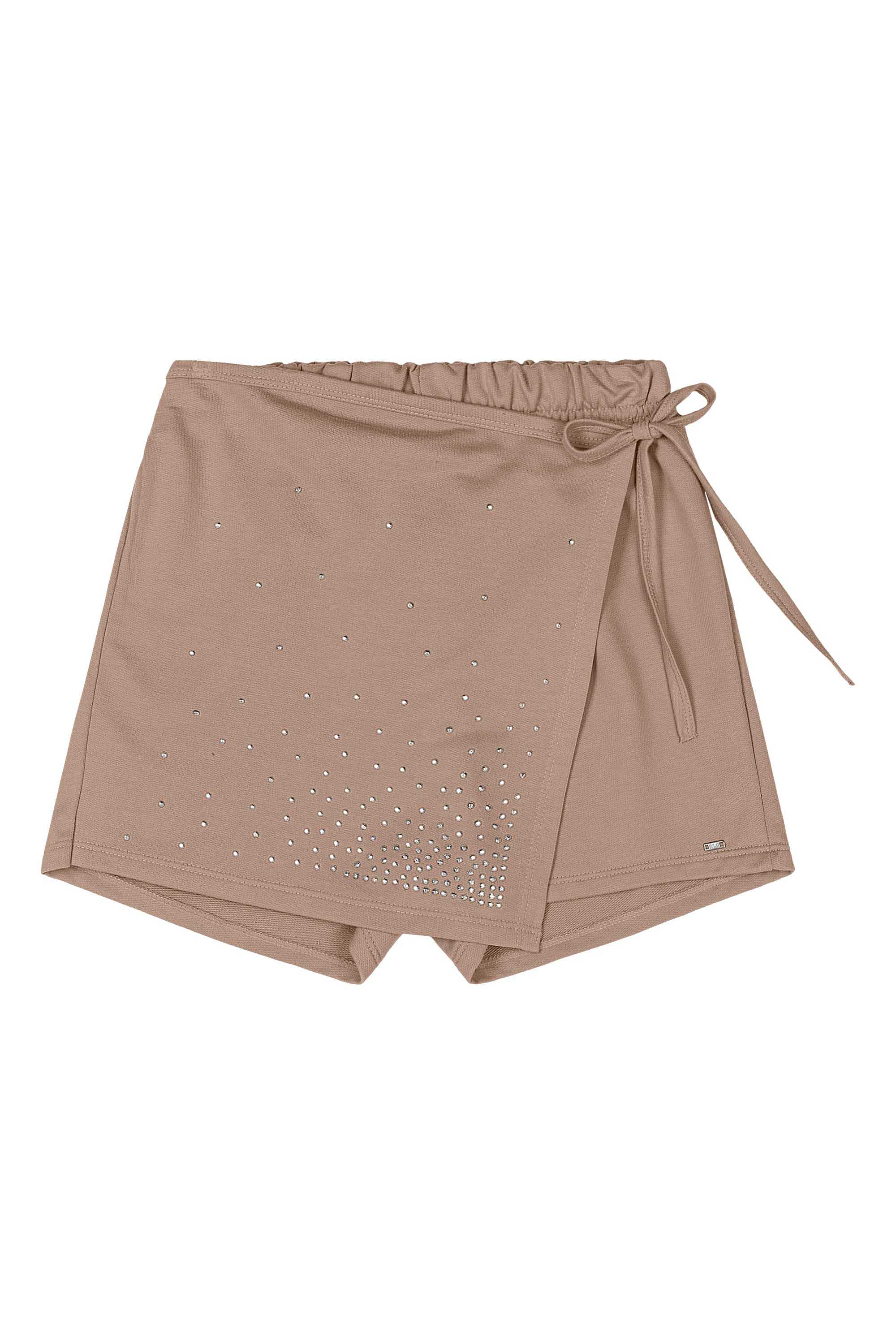 Short-Saia Juvenil com Strass (Marrom) Gloss